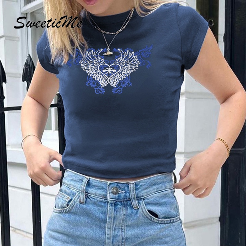 Áo Croptop Cổ Tròn Phong Cách Đường Phố SweeticMe Thời Trang Nữ