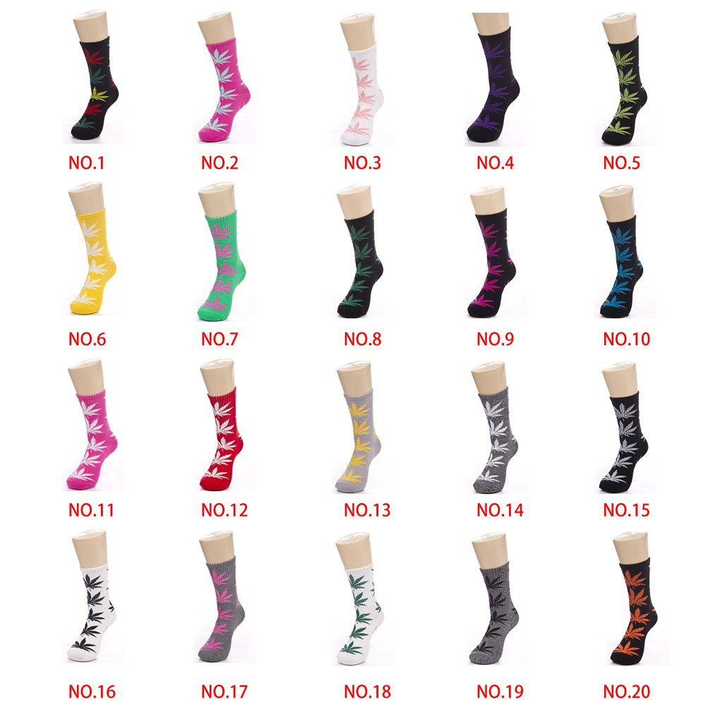 Tất cotton cổ cao họa tiết hình chiếc lá cho nam nữ