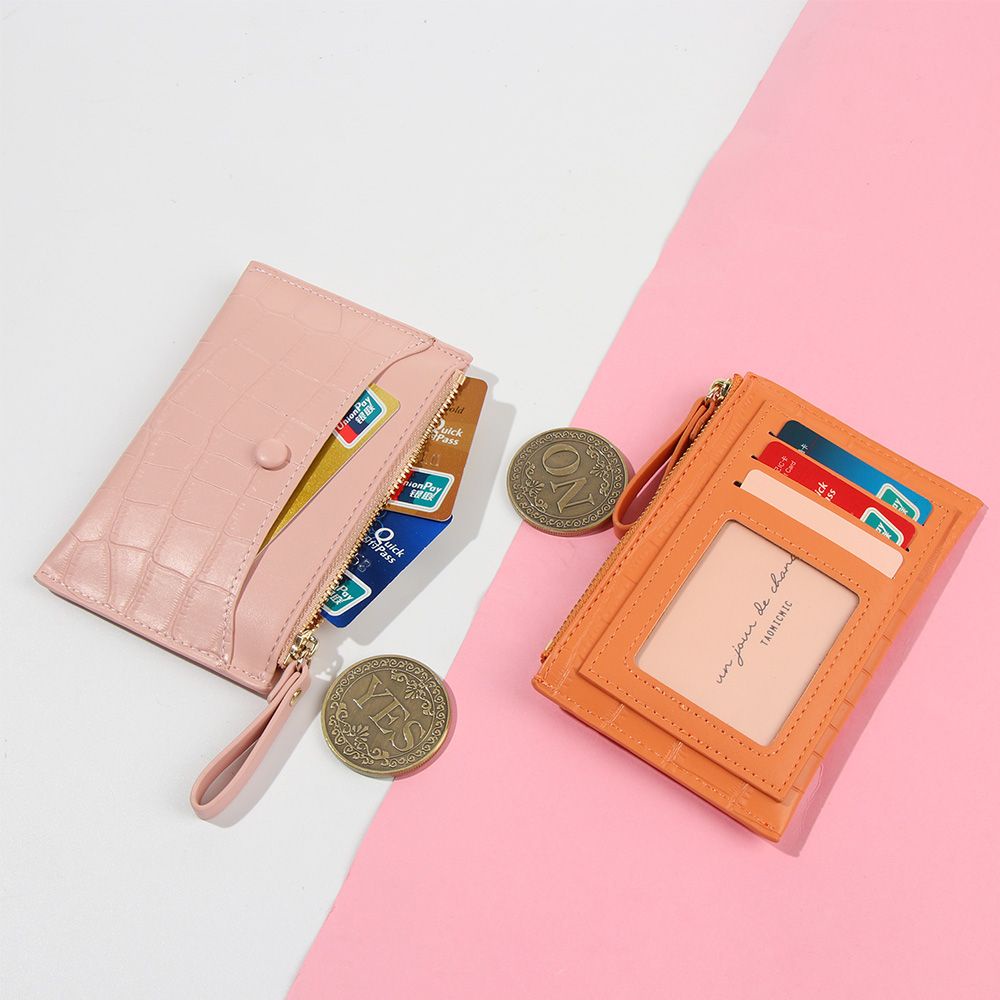 Ví Da PU Mỏng Mini Đựng Thẻ Phối Khóa Kéo Nhiều Màu Sắc Kiểu Dáng Dễ Thương Thời Trang Cho Nữ