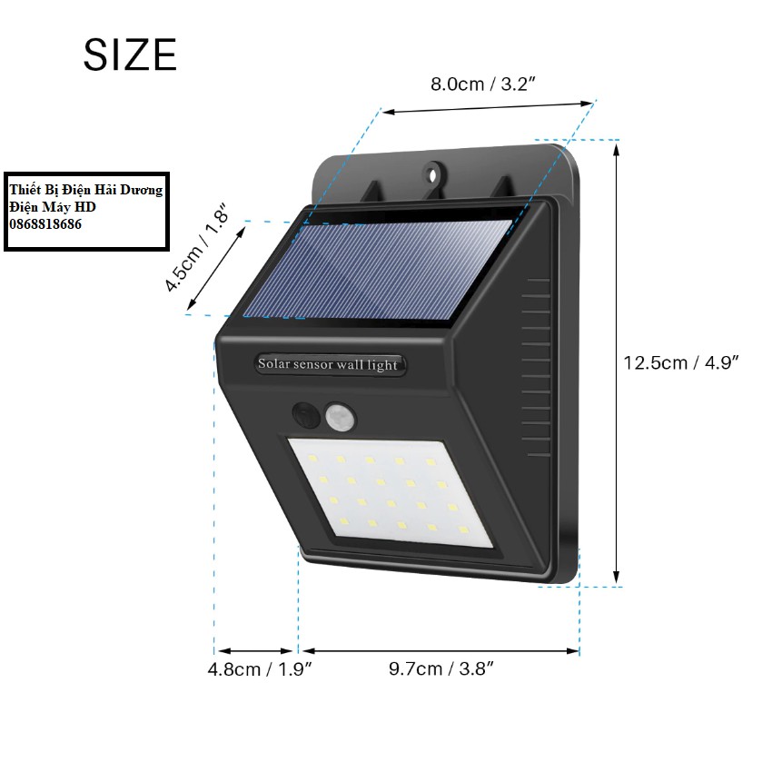 Đèn led cảm biến hồng ngoại năng lượng mặt trời (20-30 mắt led) - cảm biến 3 chế độ - Energy Green Lighting