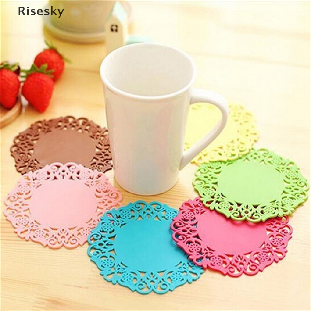 Miếng Lót Ly Silicon Cách Nhiệt Phối Ren Hoa Thiết Kế Mới Xinh Xắn Thời Trang