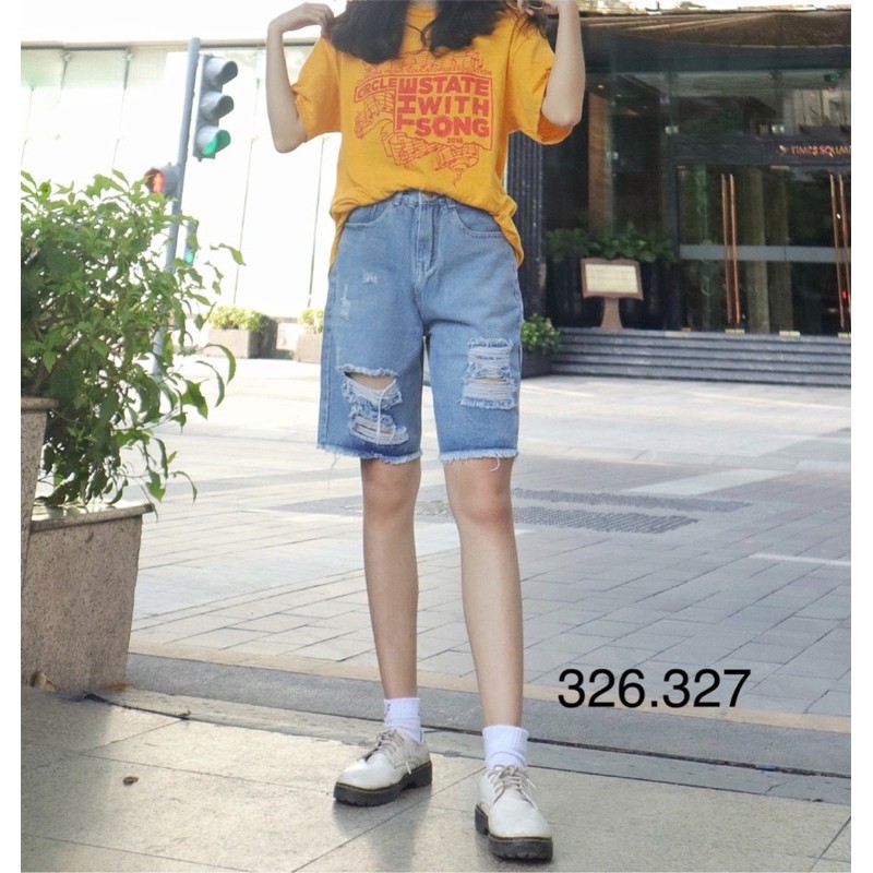 Quần jean ngố wash rách cá tính mã 107.NHA, kèm hình thật