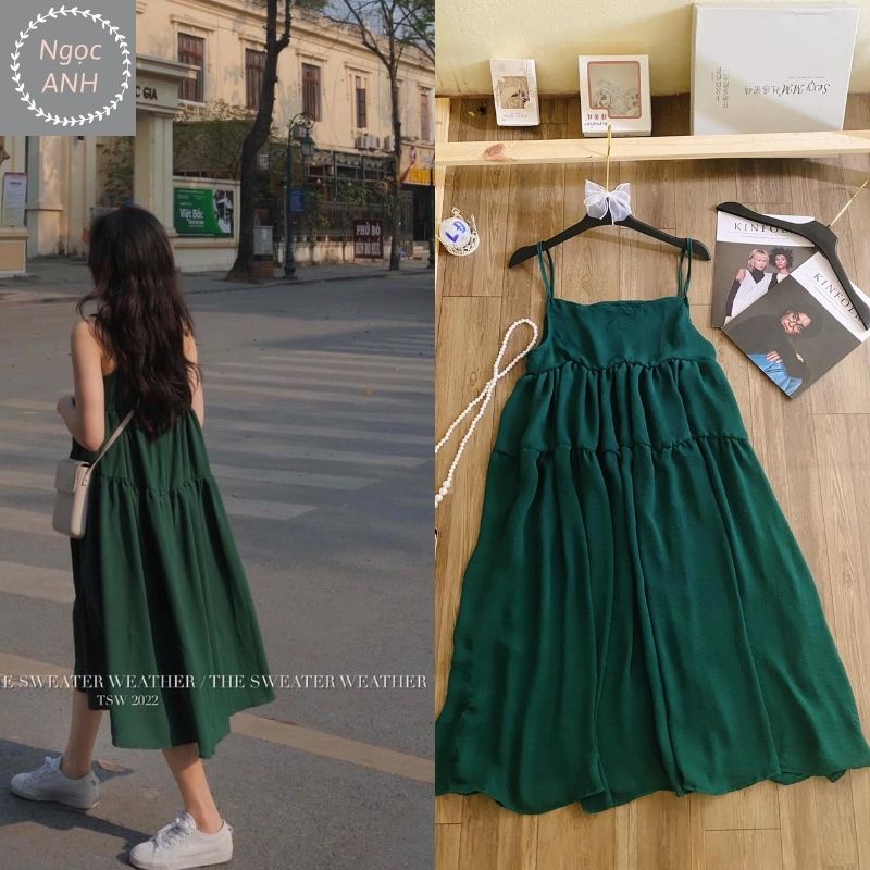 Váy maxi babydoll hai dây , đầm xuông from rộng