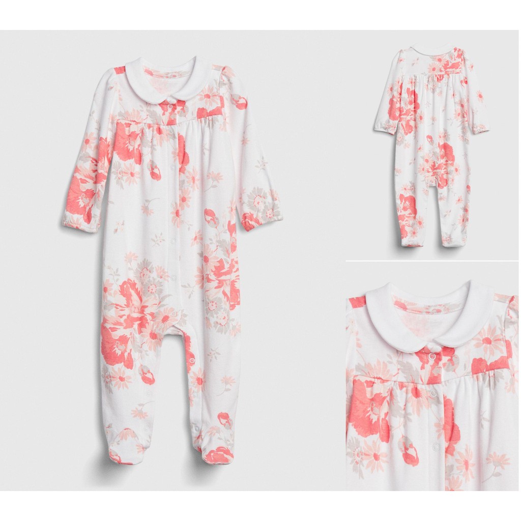 Romper dài in hoa + kẻ sọc bé gái Baby Gap , size 0/3M - 18/24M. Việt Nam xuất xịn