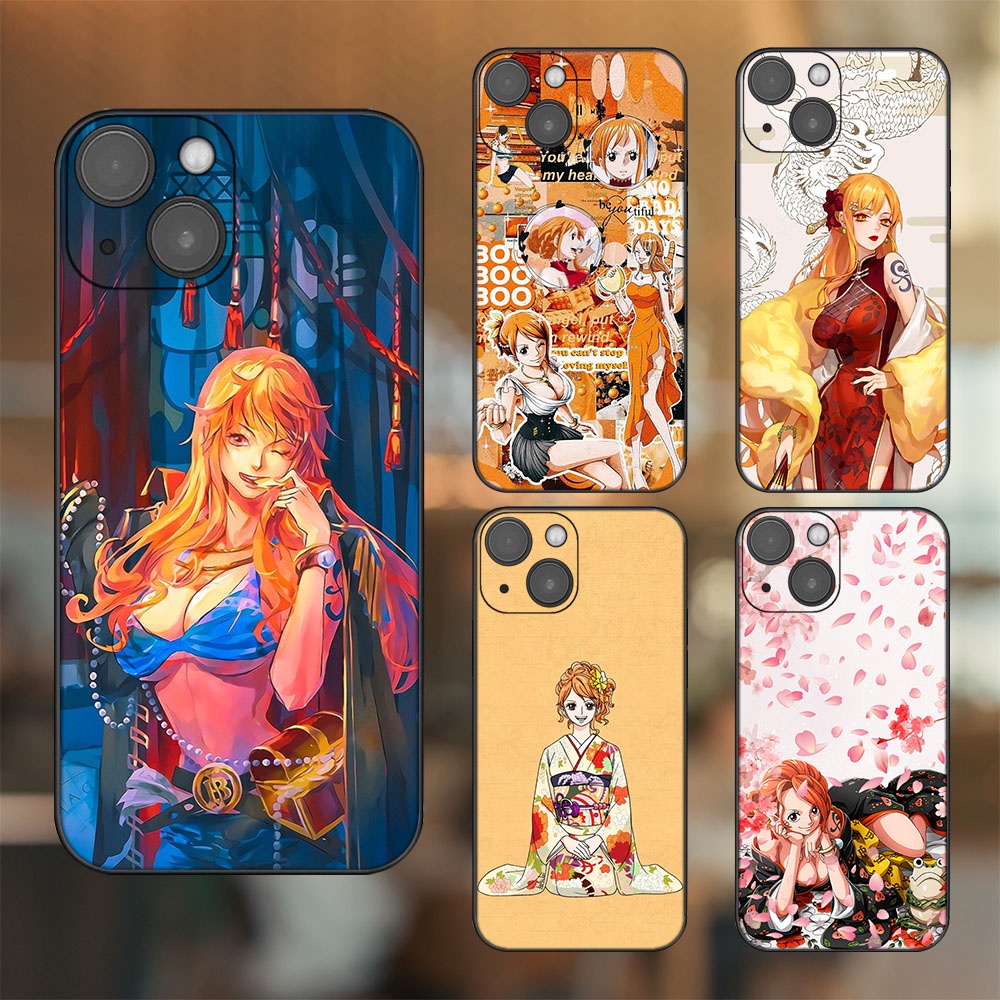 Ốp lưng iPhone 13 dẻo đen cạnh vuông in hình Nami One Piece Đảo Hải Tặc
