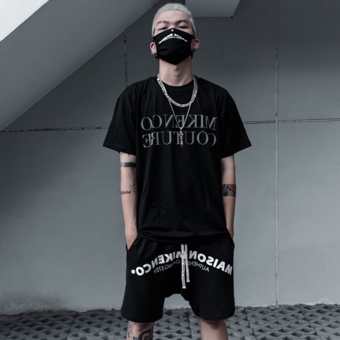 Áo thun tay lỡ Mikenco Couture chữ ngực BIGOMALL - Áo phông nam nữ unisex form rộng 65kg