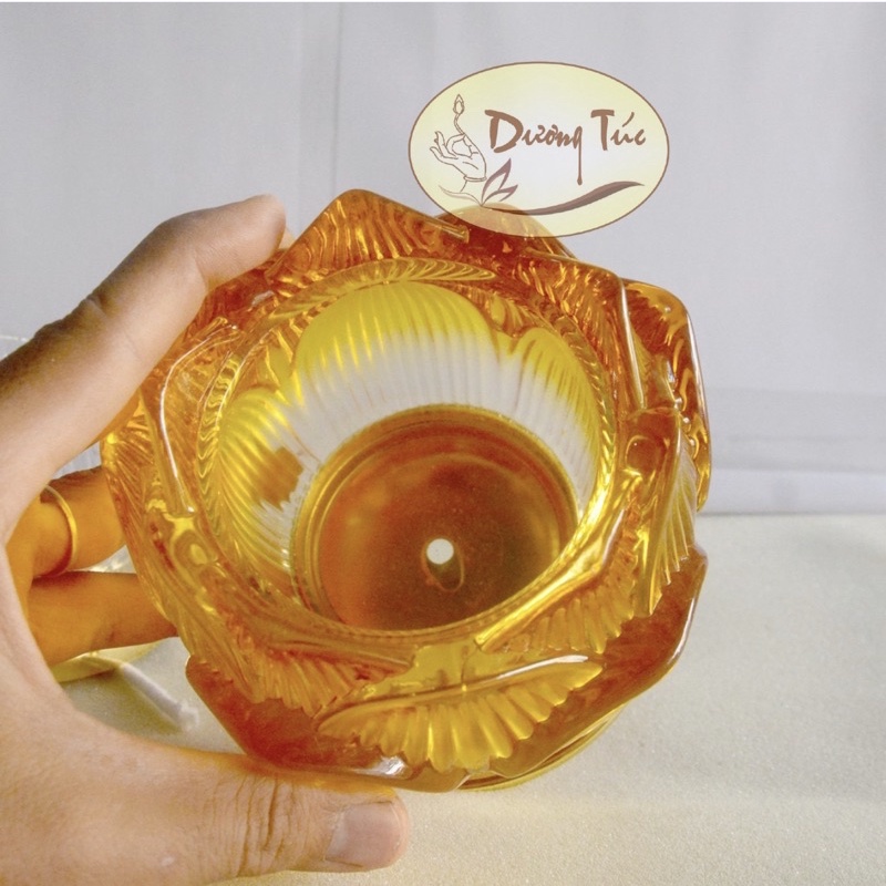 Đèn Dầu Hoa Sen Lưu Ly Vàng - Trắng Thờ Cúng Bàn Thờ Nhiều Size (09)