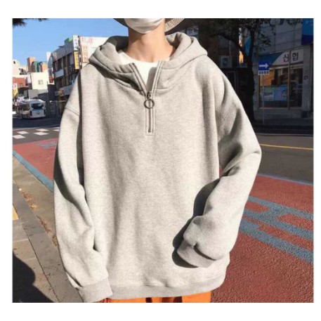 Áo hoodies trơn kết hợp phối khóa kéo ở cổ