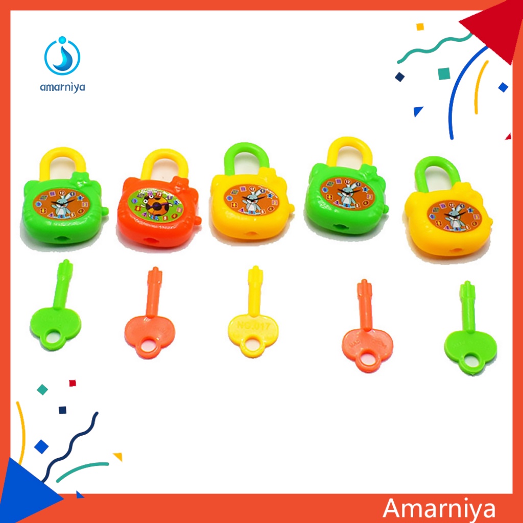 Set 5 Ổ Khóa Đồ Chơi Mini Bằng Nhựa Nhiều Màu Sắc Kèm Chìa Khóa Giáo Dục Cho Bé