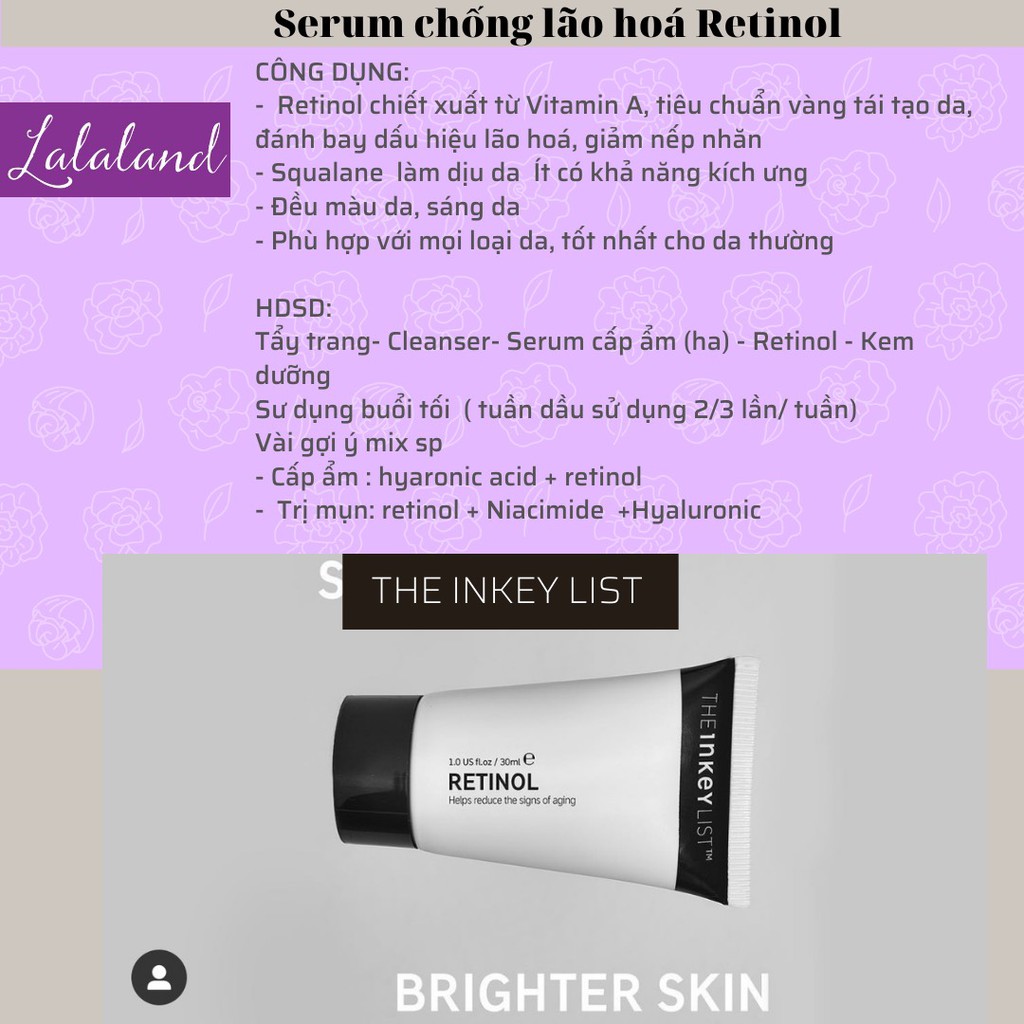 Tinh chất hỗ trợ ngăn ngừa mụn, chống lão hóa The INKEY List Retinol Serum 30ml