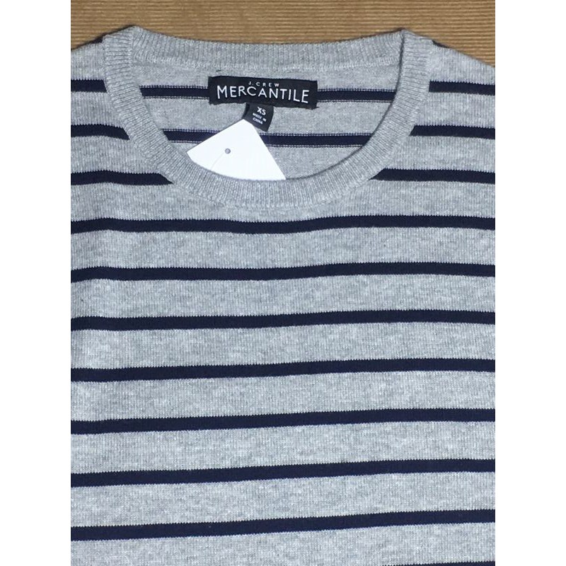 Áo thun trồng đầu nam cổ tròn tay dài cotton màu xám sọc đen  J.Crew size XS