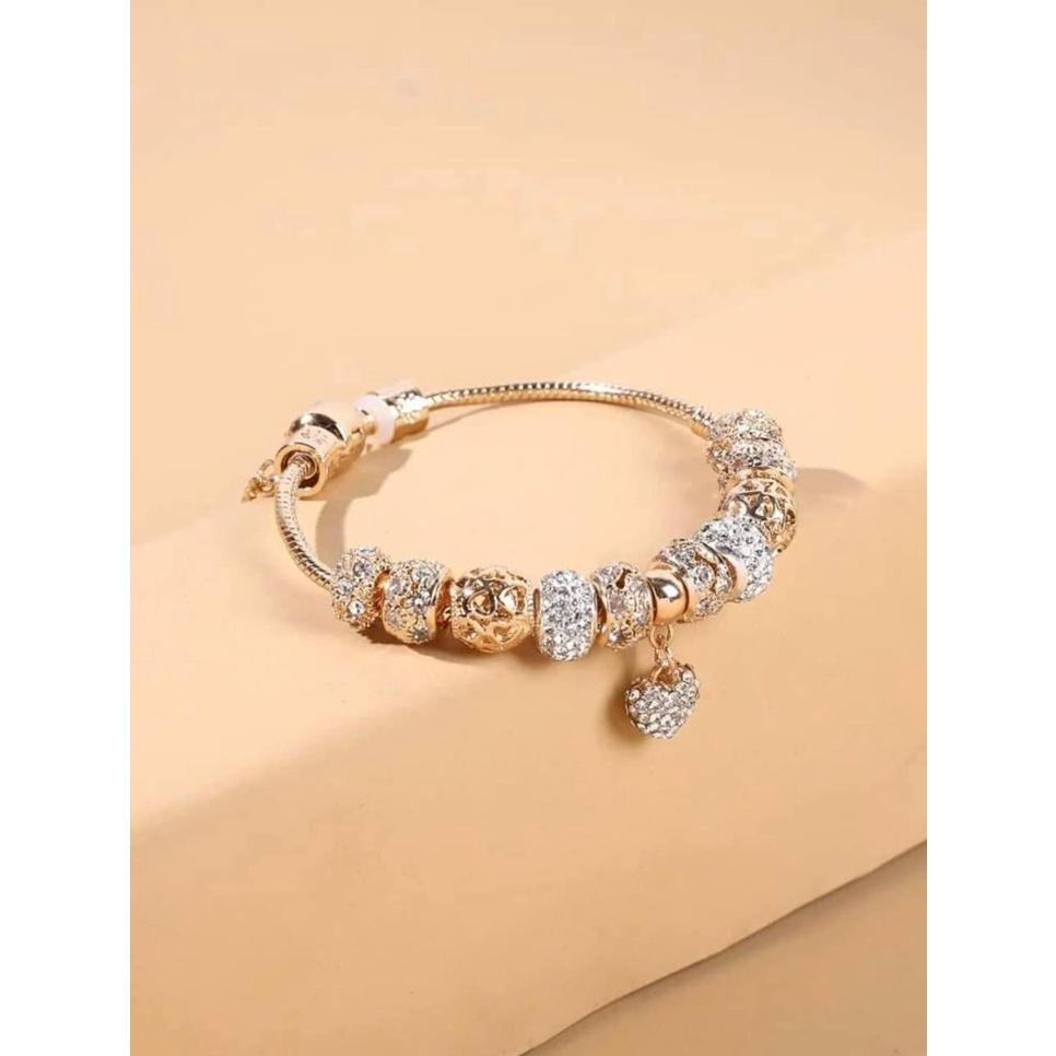 Vòng tay Authentic hãng Uk lắc tay gắn chảm đính đá ngọc mạ vàng sang trọng thời trang