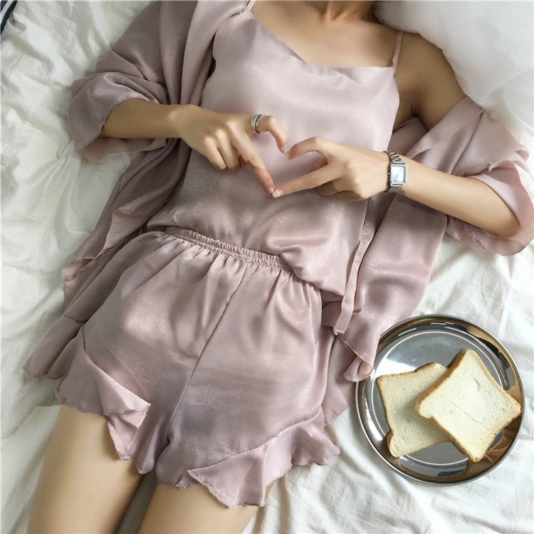 Cả set 3 món áo 2 dây phi bóng + áo choàng ngoài tay dài + quần short ngắn lưng thun ulzzang ( 5 màu )