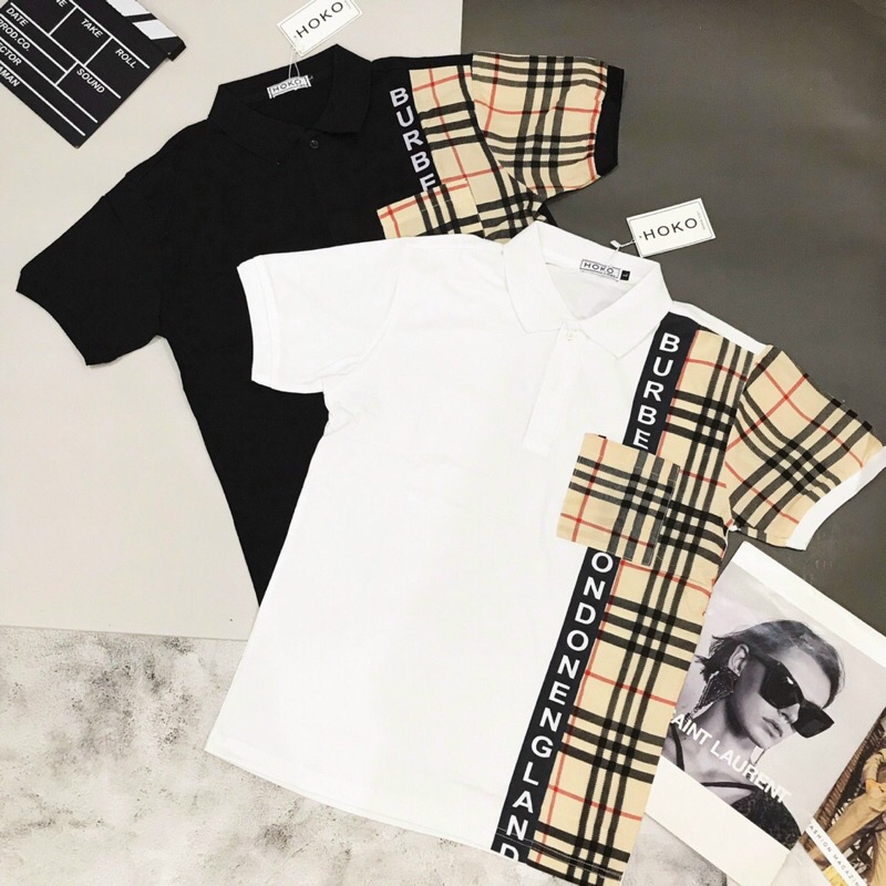 Áo Thun Nam Ngắn Tay Cổ Trụ Phối BBR Caro vải cotton thoáng mát