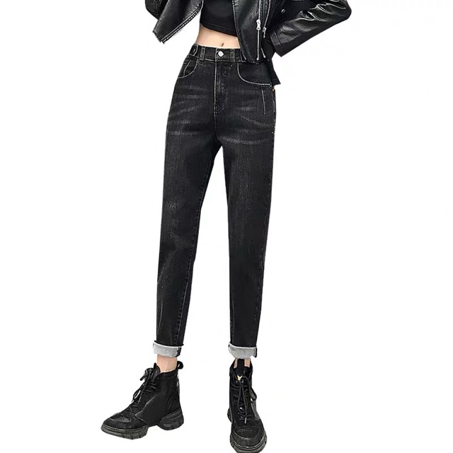 Quần jean nữ dài BIG SIZE skinny lưng cao, tua lai, co dãn mạnh màu xám đen 3051