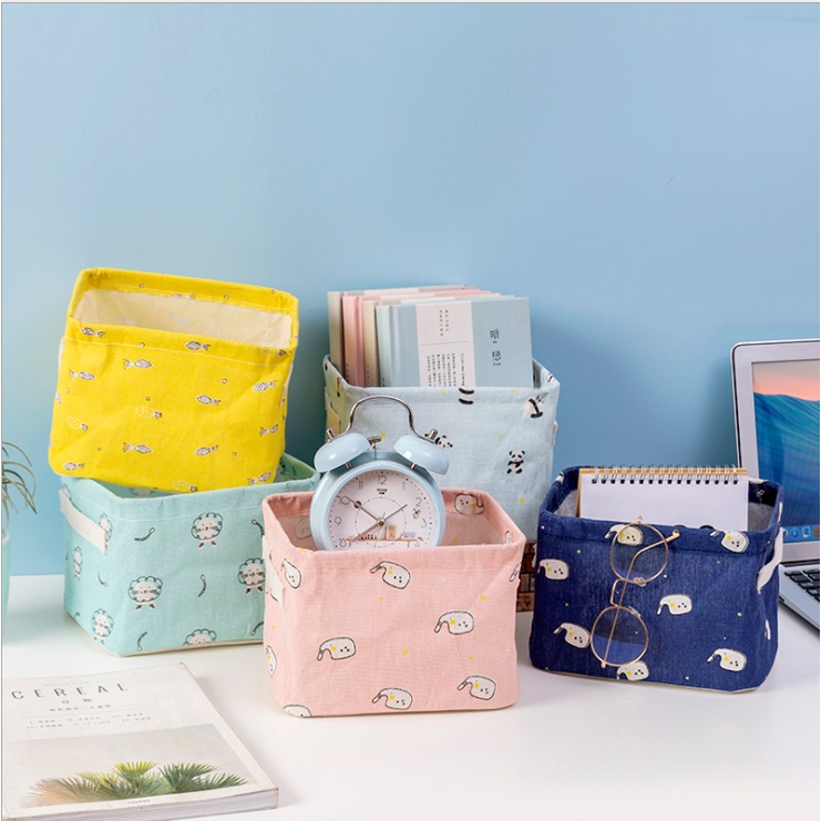 Hộp Đựng Đồ Dùng / Mỹ Phẩm Bằng Vải Lanh Cotton In Họa Tiết Hoạt Hình Dễ Thương