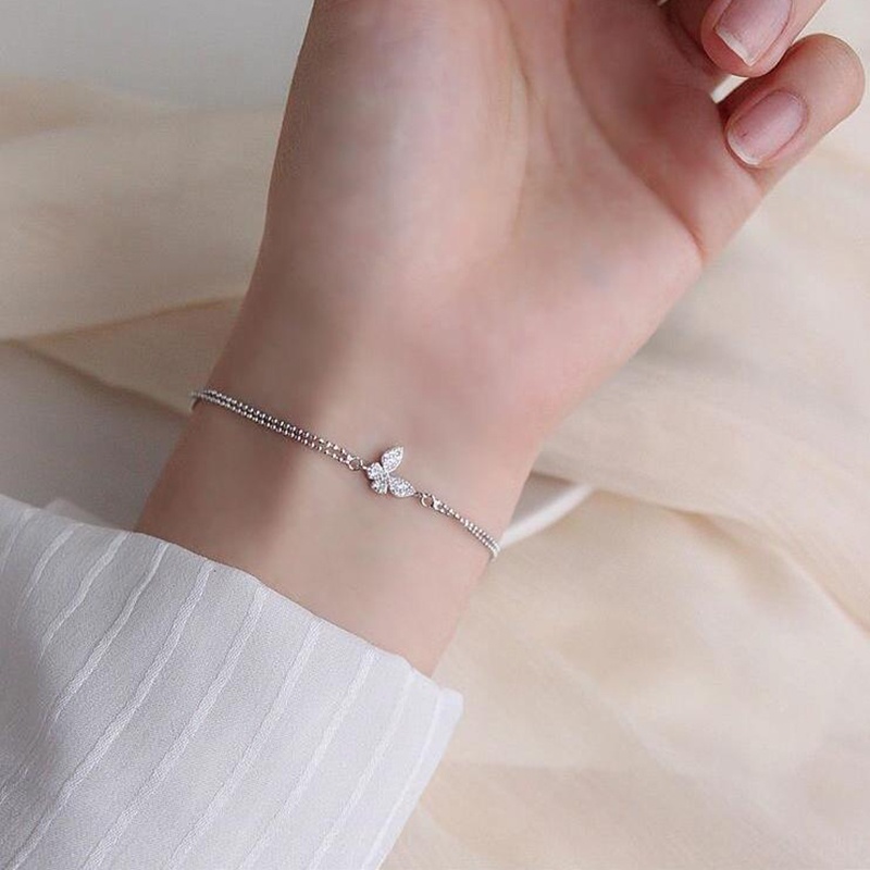 Vòng Tay Beautiful Rhinestone Butterfly Bracelet Fashion Silver Beads Chain Bracelets for Female Jewelry Party Gift