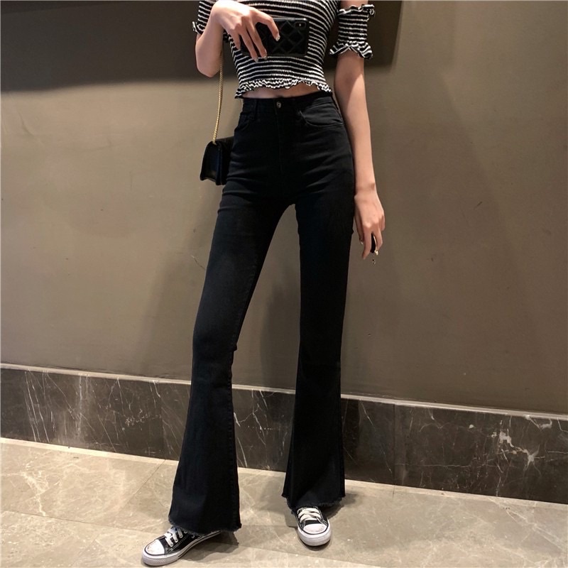 Quần ống loe nữ Maika jean giấy cạp cao co dãn bốn chiều siêu hách dáng chân dài miên man, phụ kiện thời trang nữ YUNA | WebRaoVat - webraovat.net.vn