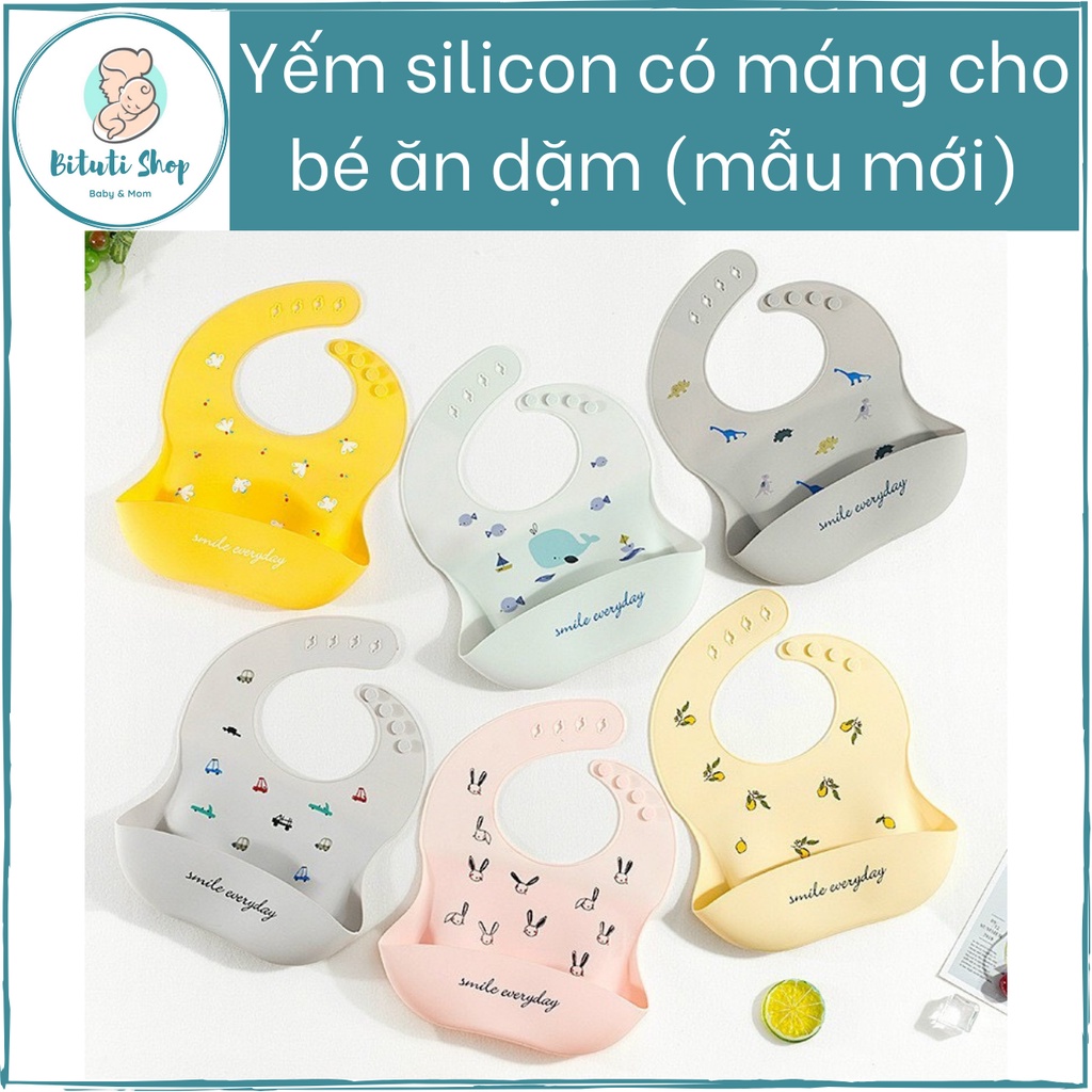 (Chọn mẫu) Yếm máng silicon chống thấm cho bé ăn dặm