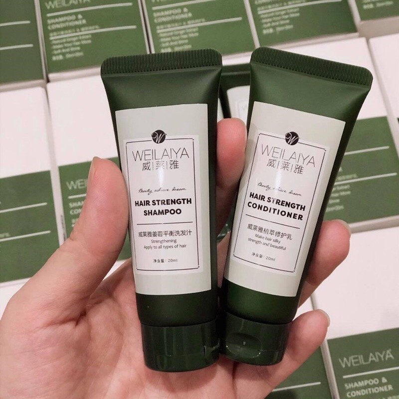 Cặp dầu gội đầu, dầu xả MINI cho tóc khô và tóc dầu tinh chất hà thủ ô và gừng trắng Weilaiya
