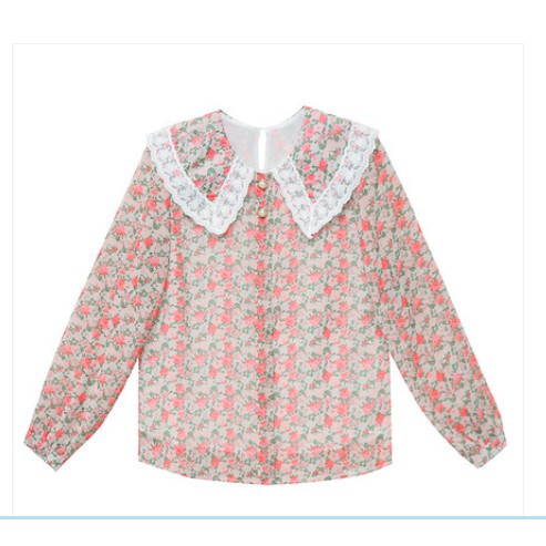 áo sơ mi nữ cổ viền ren đính cúc ngọc sang đẹp