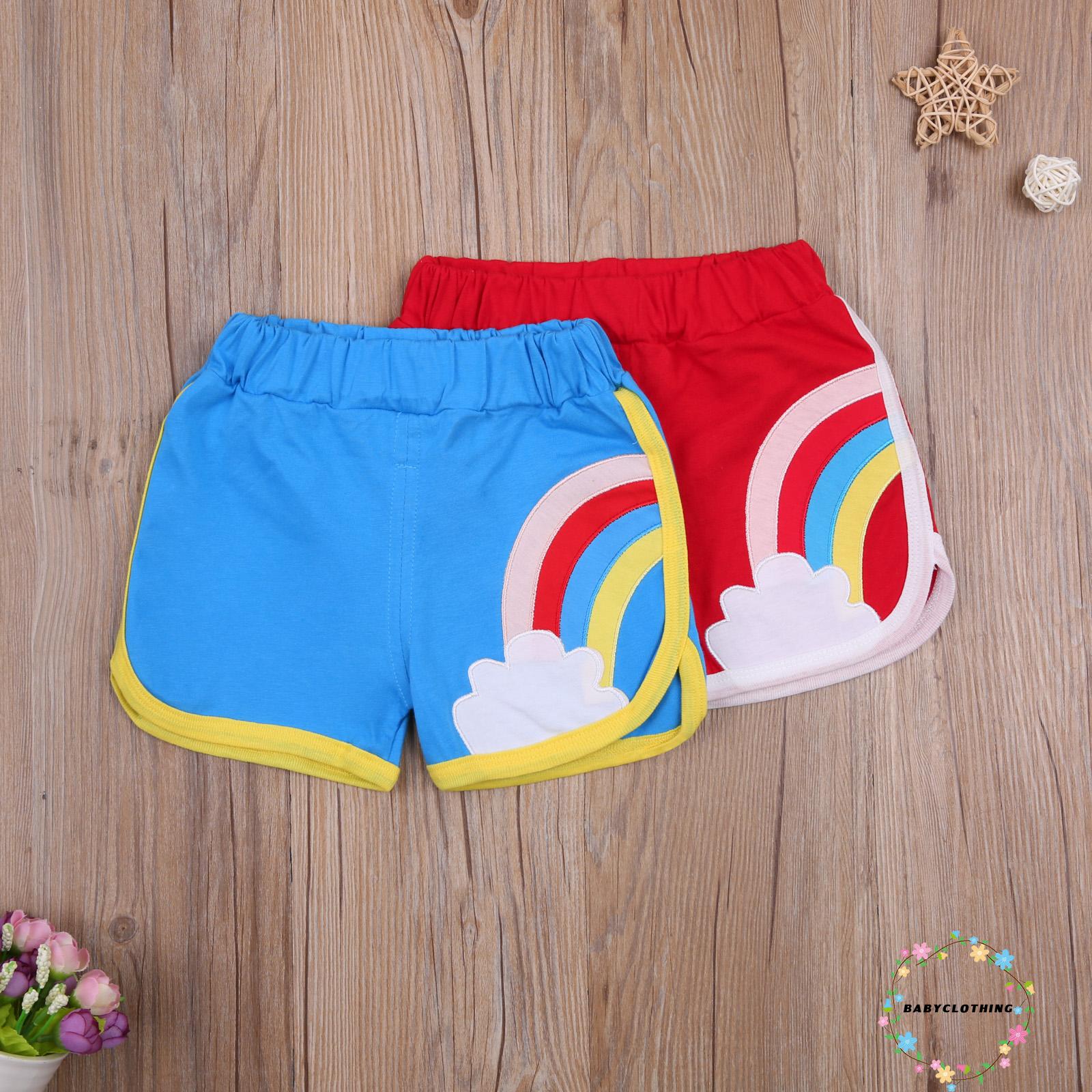 Quần Short Cotton Lưng Cao Màu Cầu Vồng Đáng Yêu Cho Bé