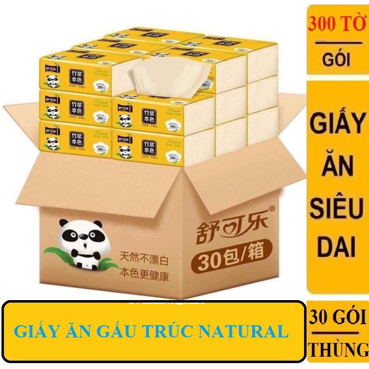 THÙNG 30 GÓI GIẤY GẤU TRÚC NATURAL THÙNG TO [1 GÓI 300 TỜ]