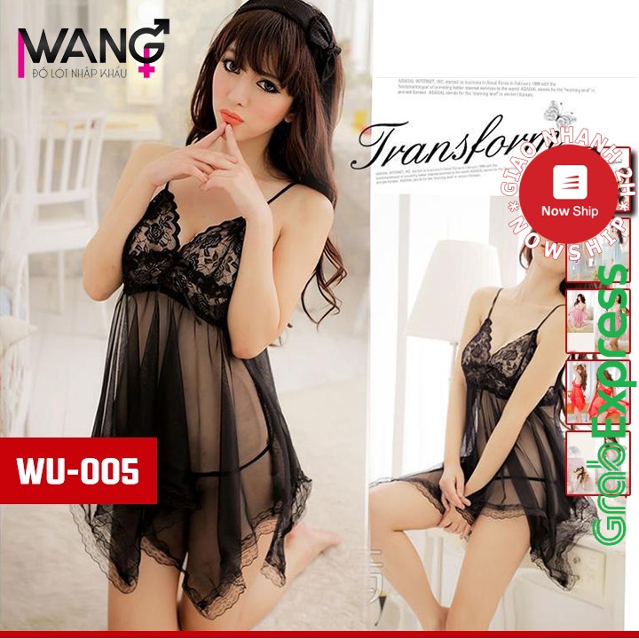 Váy ngủ ren sexy xuyên thấu kèm quần lọt khe, đầm ngủ nữ bigsize siêu mỏng lọt khe gợi cảm 005