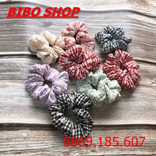 Cột Tóc SCRUNCHIES Vải Caro Hoa Cúc , Dây Buộc Tóc Vải Caro Hoa Cúc