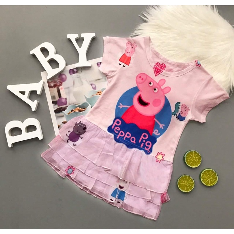 Đầm 3 tầng in 3D heo peppa thun lạnh thái bé gái 12-45kg