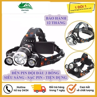 Đèn Pin Đội Đầu 3 Bóng Led Siêu Sáng HIGH POWER HEADLAMP T6, Sạc Pin Siêu Tiện Dụng, Bảo Hành 12 Tháng