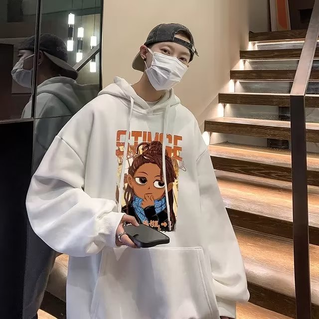 Áo Hoodie Dáng Rộng In Nhân Vật Thời Trang Retro Mỹ