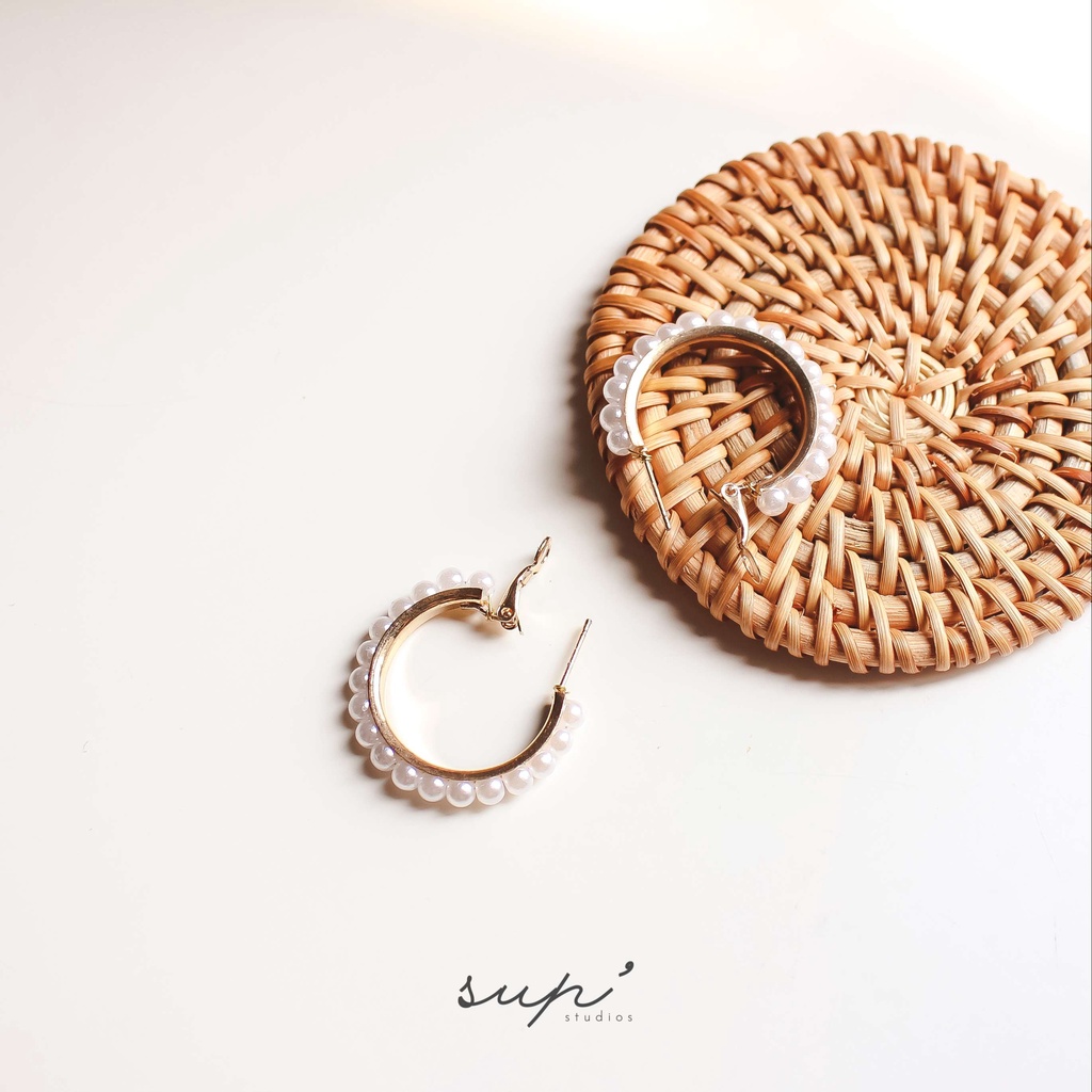 Bông tai - hoa tai tròn mạ vàng đính hạt ngọc ER0043