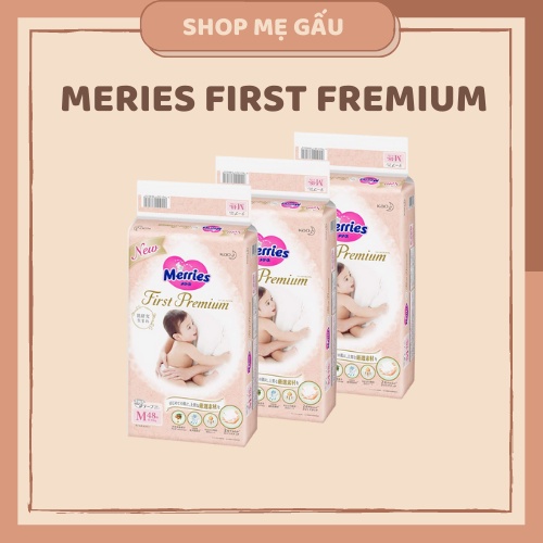 Bỉm dán/quần MERRIES FIRST PREMIUM chuẩn nội địa Nhật NB66/S60/M48/L38/XL34 (mềm gấp 2 lần Merries thường)