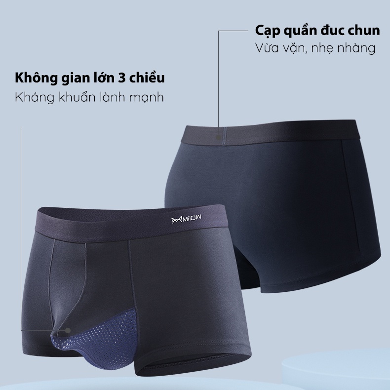 Hộp 3 quần sịp boxer cao cấp MIIOW chất liệu Cotton, thiết kế công thái học thoải mái, thoáng mát