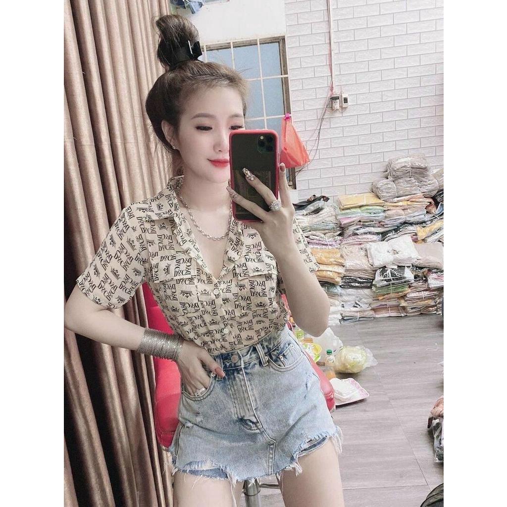 Áo sơ mi nắp túi cộc tay họa tiết mới