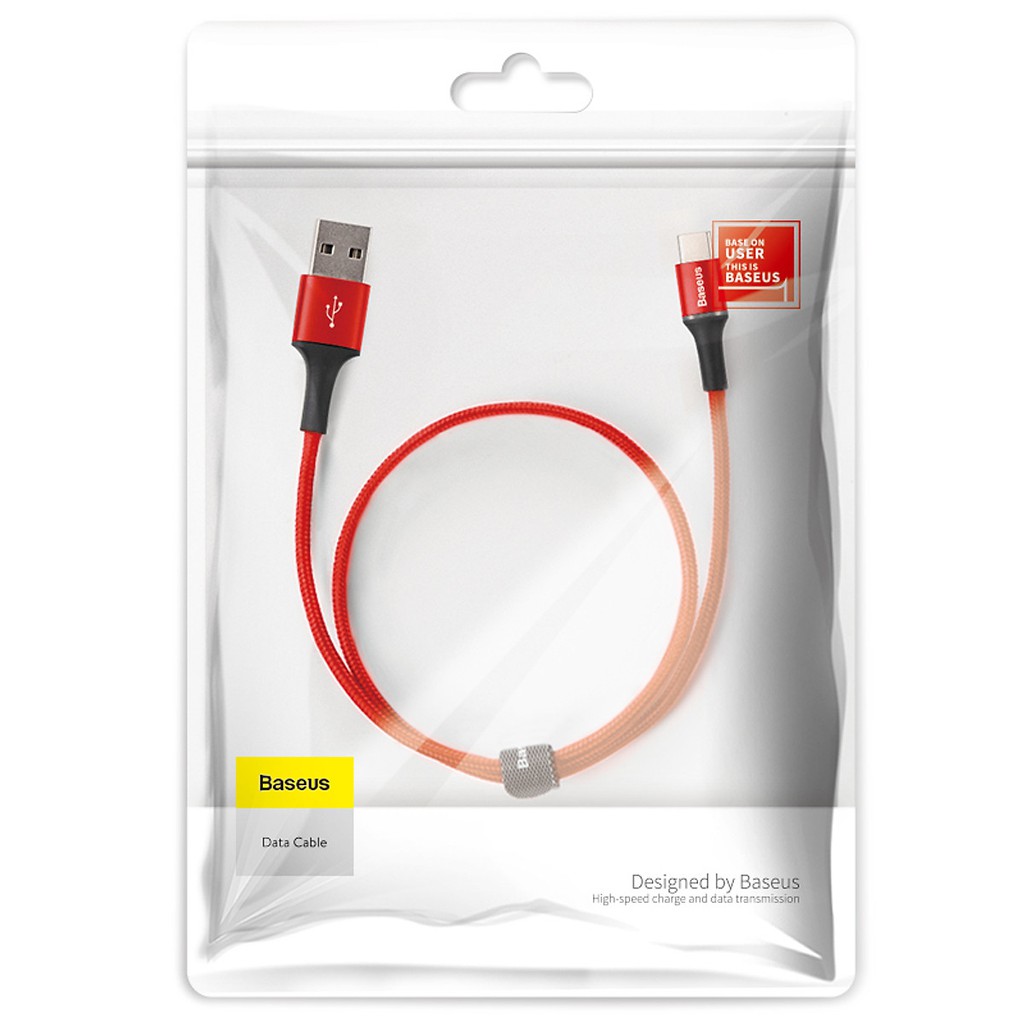 Cáp sạc nhanh 3A Baseus Halo Data chân Type-C dây dù chống đứt đồng bộ dữ liệu tích hợp đèn Led thông minh cho Android