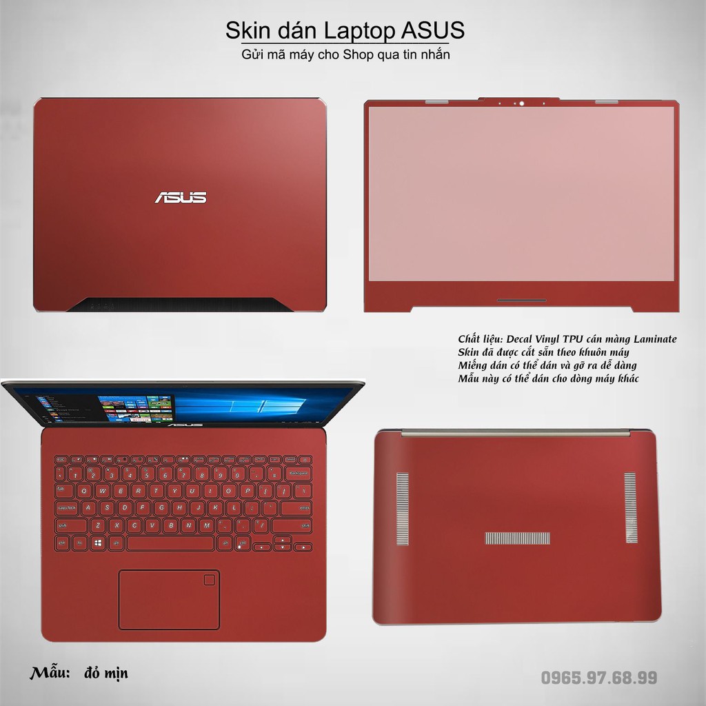 Skin dán Laptop Asus màu đỏ mịn (inbox mã máy cho Shop)