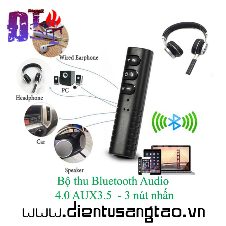 ✅ [RẺ NHẤT VIỆT NAM] Bộ thu Bluetooth Audio 4.0 dành cho tai nghe (3 nút nhấn) +Tặng thêm châm cắm 3.5mm