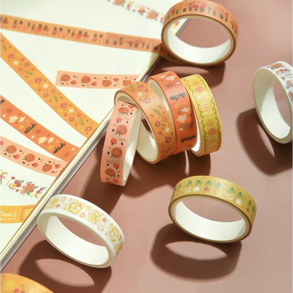 [Size 10mm*2m] Set 5 cuộn băng keo trang trí paper washi tape phong cách Hàn Quốc