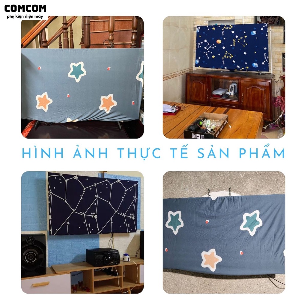 Khăn phủ tivi 32&quot;, 43&quot;, 50&quot;, 55&quot;, 65&quot;, 70&quot; - Rèm che bụi tivi vải cao cấp - Họa tiết màn che tivi dễ thương, bắt mắt