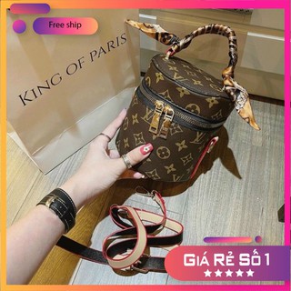 Túi Xách Nữ trống tròn kèm khăn 💖𝑭𝑹𝑬𝑬 𝑺𝑯𝑰𝑷💖 Cốp tròn cầm tay - TX44