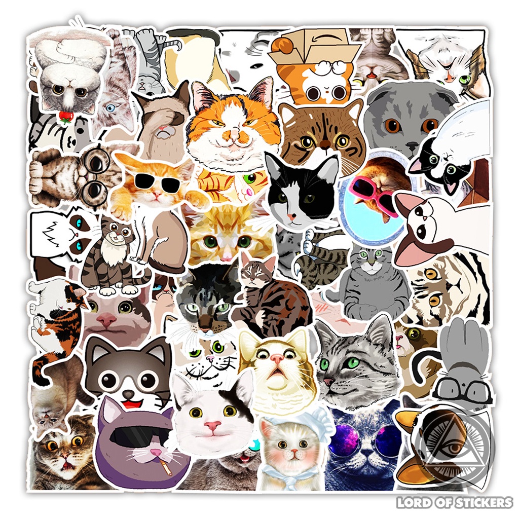 Set 50 Nhãn Dán Mèo Cute Sticker Phong Cách Hoạt Hình Meme Hài Hước Chống Thấm Nước Trang Trí Mũ Bảo Hiểm, Laptop, Sổ