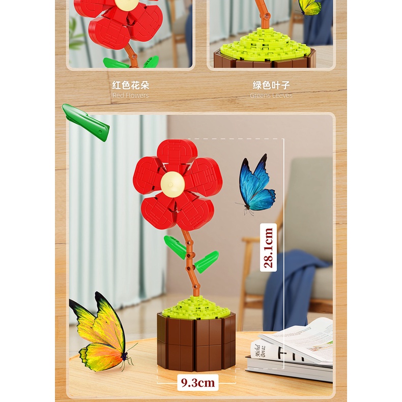 Đồ Chơi Lắp Ráp Đồ trang trí Chậu Hoa Đỏ 92017