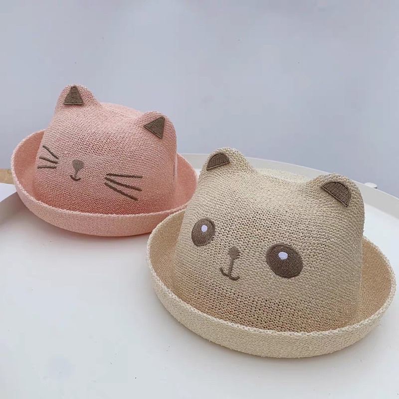 Mũ cói hình gấu, mèo cho bé yêu