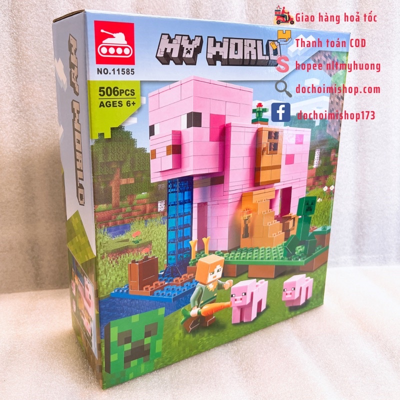 Lắp ráp Minecraft 11585 Ngôi Nhà Heo Con 506pcs