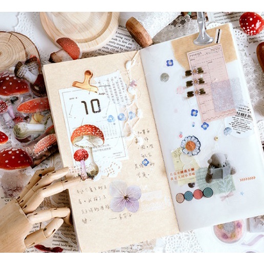 Sticker Hoa Lá Nơ Nấm Chất Liệu Nhựa Pet Trong Suốt 40 Tấm Trang Trí Sổ, Buller Journal, Ốp Lưng, Dụng Cụ,...