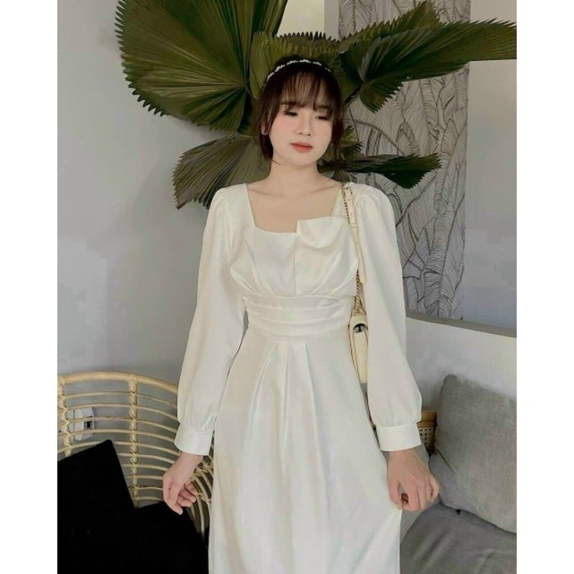 Đầm dáng dài dự tiệc sang chảnh, đầm dài qua gối thiết kế cổ vuông tay phồng thời trang nữ XM Minh Phúc | BigBuy360 - bigbuy360.vn