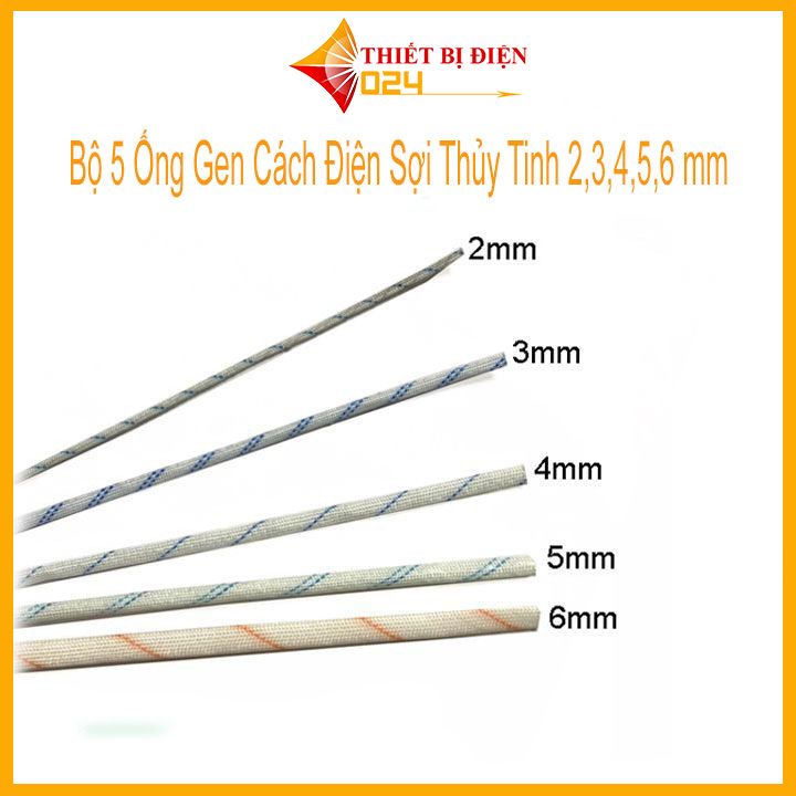 Bộ 5 Ống Gen Cách Điện Sợi Thủy Tinh 2,3,4,5,6mm Mỗi Loại 1m Chịu Nhiệt Cao