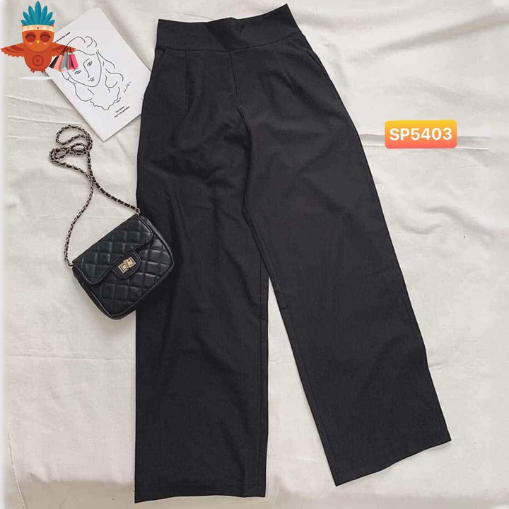 Quần suông ống rộng max bản lưng THOCA HOUSE đen trơn thoải mái phối đồ phù hợp đi làm công sở | BigBuy360 - bigbuy360.vn